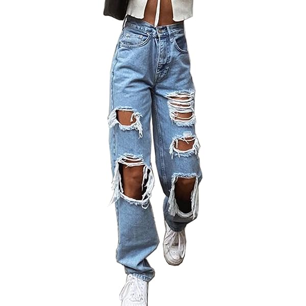 Giallino Ripped Jeans Womens Distressed high Waisted Jeans for Women Trendy  Wide Straight Leg Y2k Pants Women's Jeans Black at Amazon Women's Jeans  store