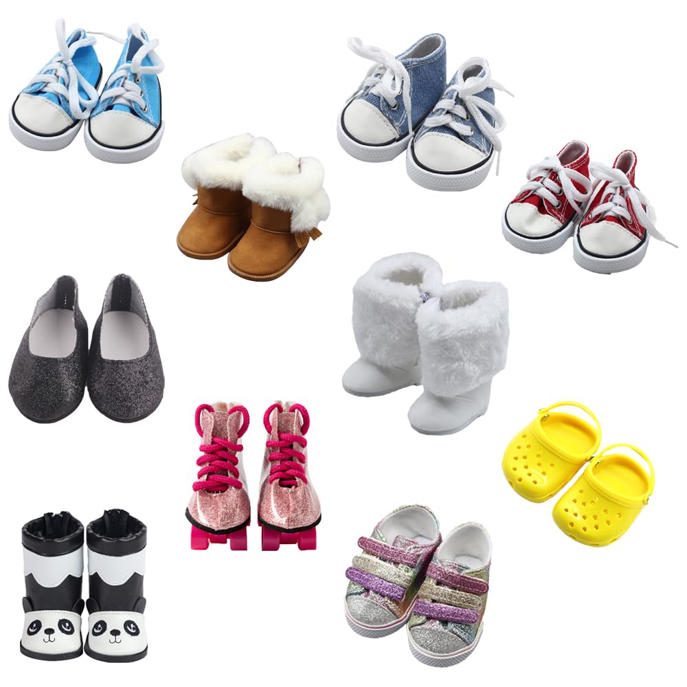 10 Pairs of 18 Inch Doll Shoes, BOSOIRSOU 7cm Boots Dance Shoes Sandals Casual Shoes Canvas Shoes Fit for 45cm American Girl Doll Accessories