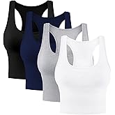 4 Pieces Women's Crop Tops Cotton Basic Tank Tops Racerback Sleeveless Sports Workout Crop Tank Tops