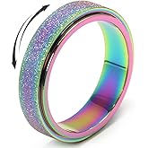OreilleStar Anxiety Ring for Women Fidget Ring Spinner Fidget Toys Adults Stainless Steel Thumb Ring for Men Rainbow Size 6