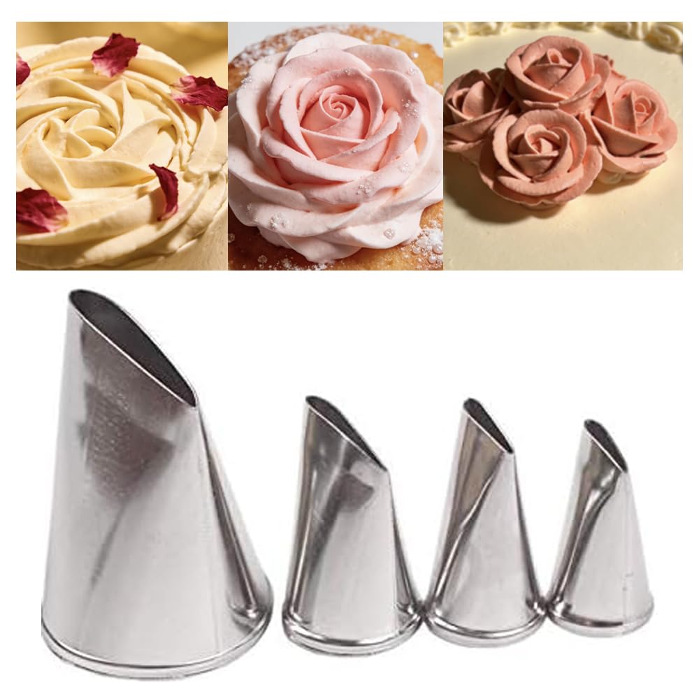 DUORUI 4pcs Icing Piping Nozzle Tips Cream Cake Decorating Cupcake Fondant Cake Stainless Steel Narrow Opening Make Flower Rose Petal