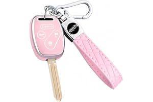 MONTAGUE Key Fob Cover for Honda with Leather Keychain, Premium TPU Key Case Compatible with Honda 2003-2015 Accord Fit Civic EX CR-V Pilot Ridgeline Element Remote Smart Car Key Protector（4 Buttons Pink）