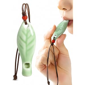 Ceramic Whistle Necklace Pendant, Leaf Shape Mini Wind Instrument with Adjustable Cord, Folk Style Wearable Whistle Jewelry G