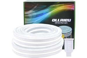OLLRIEU LED Neon Rope Lights 50ft Bright White Outdoor Lighting Waterproof 6000K 110V UL Power Plug-in 1800 Units SMD2835 Indoor Connectable Flexible Decorative Neon Light Strip for Bedroom Patio Deck Kitchen