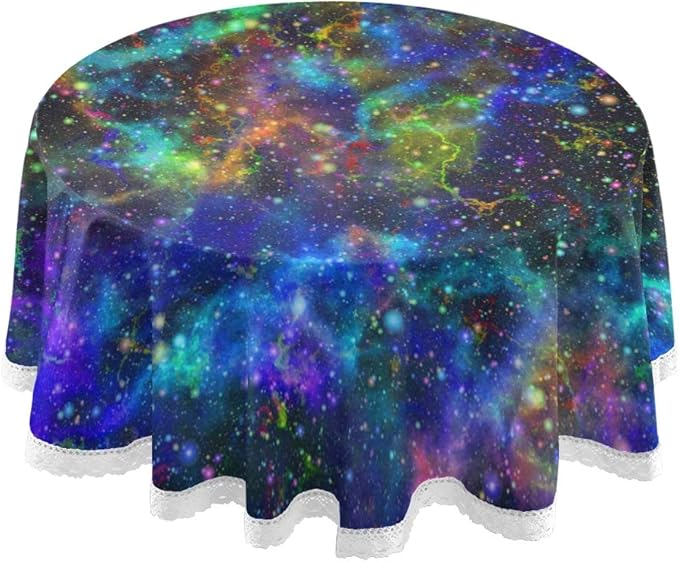 AUUXVA KUWT Rainbow Galaxy Nebula Round Tablecloth 60 Inch
