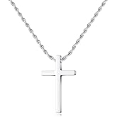 LUXEJEW Cross Necklace for Men Boys, Silver/Gold/Black Stainless Steel Rope Chain Cross Pendant Necklace Jewelry Mens Gifts 16-24 Inch