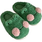 Bridge Cutters Women's & Men's Frog Slippers - Fluffy Cartoon Animal Slippers with Thick Bottoms for Indoor Use