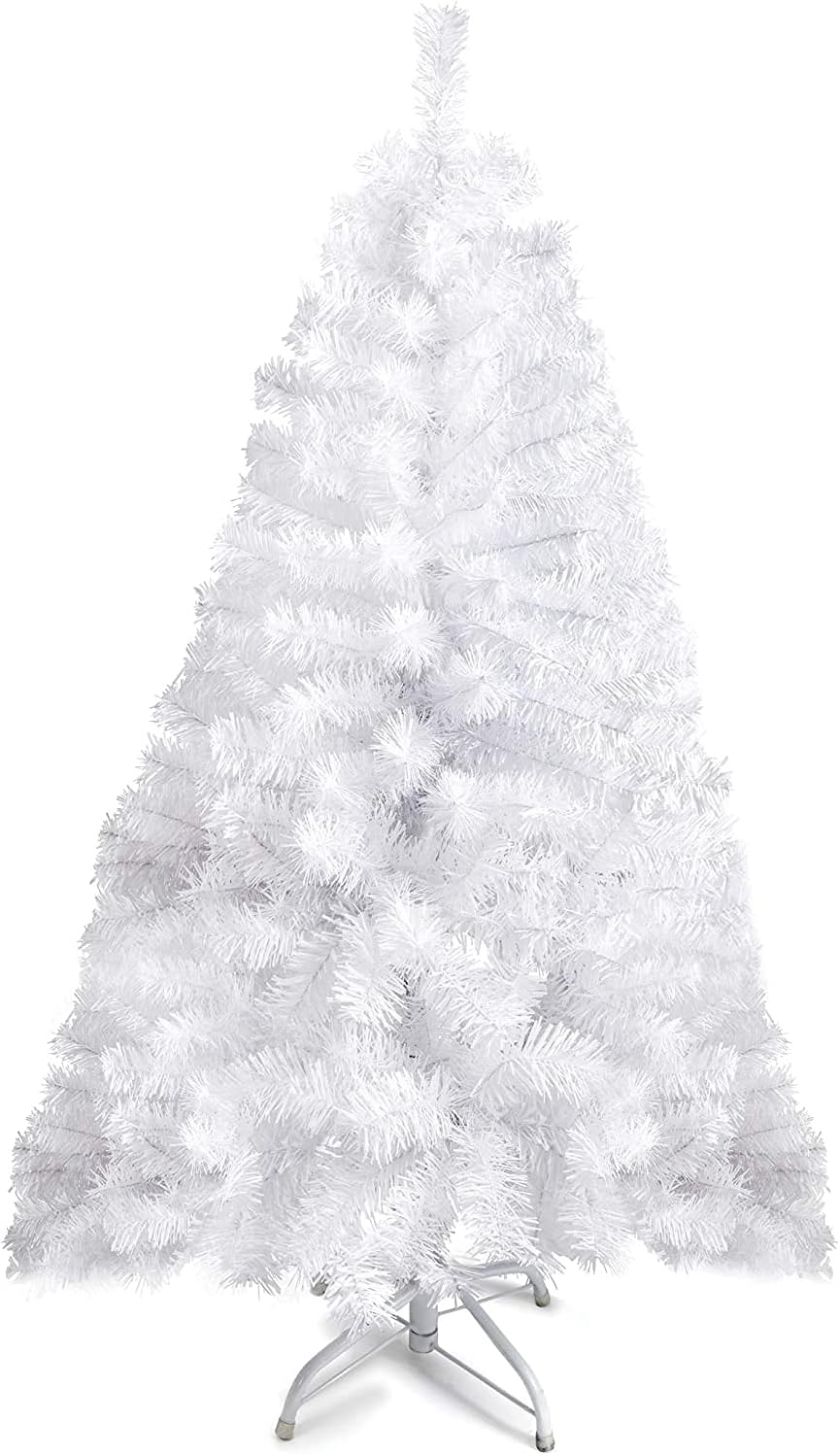 Trees - Prextex 4 Feet Small White Christmas Tree - 320 Tips, Premium Hinged Artificial Canadian Fir Full Bodied 4ft Christmas Tree, Lightweight and Easy to Assemble with Christmas Tree Metal Stand