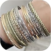 RINTOLER 16Pcs Gold Bangle Bracelets for Women - Multi Layer Stackable Textured Bracelets Boho Jewelrys Set.