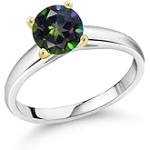 Gem Stone King 1.30 Ct 7mm Round Green Mystic Topaz 10K White and Yellow Gold Ring Ring