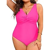 Aqua Eve Women Plus Size One Piece Swimsuits V Neck Tummy Control Bathing Suits Front Cross Swimwear