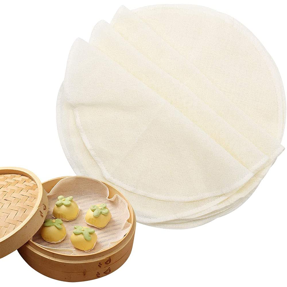 10 Pieces Cotton Steamer Mat, Steamer Cotton Kitchen mat, Mesh Steamer Pad, Steamer Papers Mat, Dim Sum Mat, Reusable Non-Stick Round Cheesecloth Steamer Pad, for Steam Baskets, Steam Cooker, Dim Sum