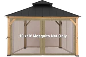 CoastShade Gazebo Universal Replacement Mosquito Netting Canopy Screen Sidewalls Only 10' x 10' ，Beige