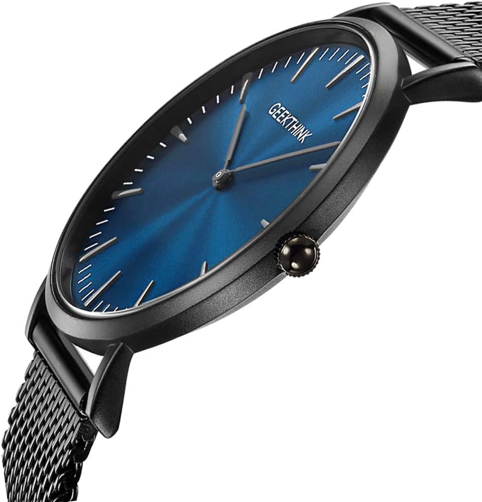 Tamlee Mens Black Plated Slim Case Mesh Stainless Steel Band Waterproof Watches for Men