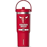 Hydrapeak x NBA Officially Licensed Chicago Bulls 32 oz Nomad Tumbler with Handle and Straw Lid, Leakproof Stainless Steel Water Bottle