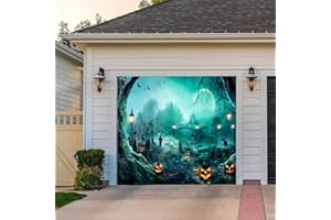 FINGUOLA 7 x 8 ft Halloween Garage Door Cover Banner Large Halloween Garage Door Mural Hanging Backdrop Garage Door Decorations for Spooky Party Wall Window Yard Indoor and Outdoor