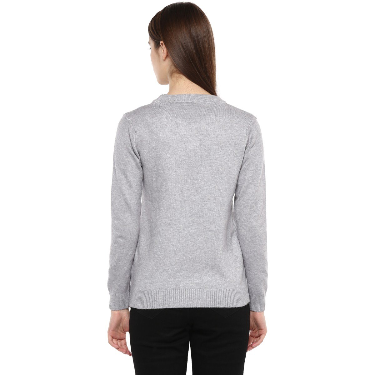 camey women's fashion stretchy round neck grey long sleeve pullovers sweaters top