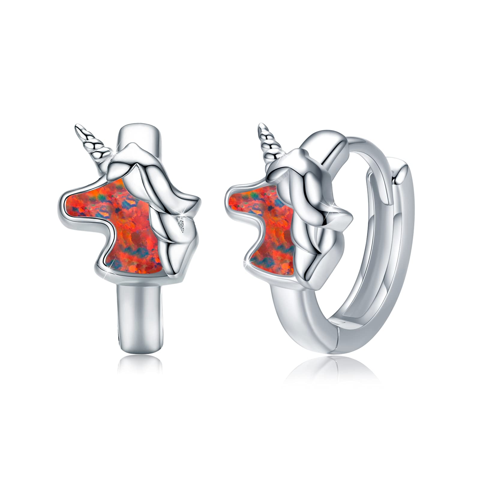 CUOKA MIRACLE Unicorn Hoop Earrings 925 Sterling Silver Opal Earrings for Girls Unicorn Jewellery for Women Kids