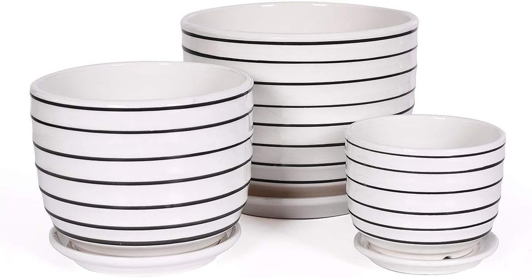 Planter Pot White Ceramic Plant Pots Round Flower Pot Set of 3