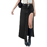 EMMIOL Jean Maxi Skirts for Women Side Slit Sexy Dress 2025 Fall Trendy Sexy Denim Long Skirt