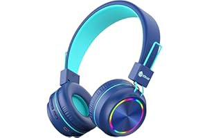 iClever BTH03 Kids Headphones, Colorful LED Lights Kids Bluetooth Headphones with MIC, 25H Playtime, Stereo Sound, Bluetooth 