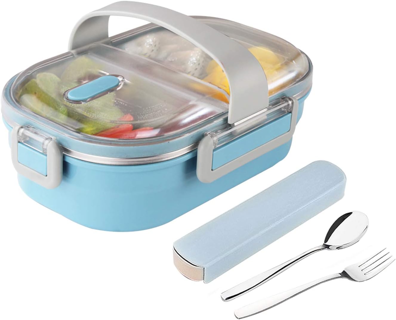 Arderlive Stainless Steel Bento Lunch Box With portable utensils, 2-Compartment Leakproof Portion Control Lunch Container For Kids Or Adults.(Blue)
