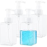 Foaming Soap Dispenser 15oz/450ml Clear Empty Foam Soap Dispensers, Square Refillable Plastic Foaming Hand Soap Dispenser Soap Pump for Liquid Soap, Shampoo, Body Wash(4 Pack)