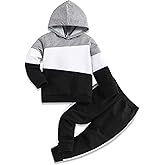 Fuermos Toddler Boy Clothes Color Blocking Hooded Sweatshirts Pants Set Toddler Boy Fall Winter Outfits 18M-6Y