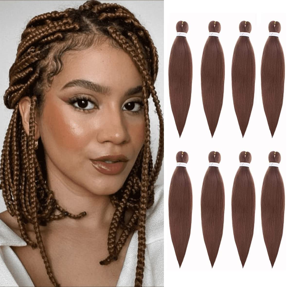 Leeven 16 Inch Pre Stretched Braiding Hair Red Brown Kanekalon EZ Braiding Hair 8 Packs Crochet Braiding Hair Extensions /16 Inch 30# โ image 1