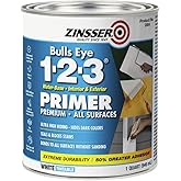 Zinsser Bulls Eye 1-2-3 Water-Base Primer &amp; Sealer, White, Quart | Bulls Eye 1-2-3 water-base primer-sealer, Quart, White. All-surface stain-blocking primer for interior &amp; exterior; sticks.