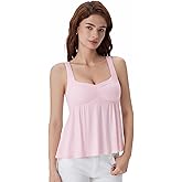 SUUKSESS Women Cute Babydoll Tank Tops with Built in Bras Peplum Modal Summer Flowy Going Out Y2K Sleeveless Padded Tops