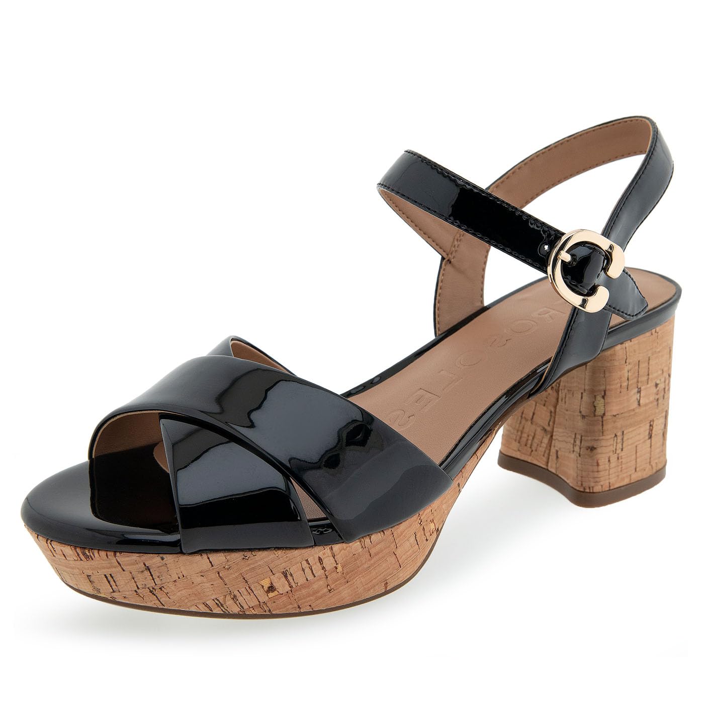 Aerosoles Women’s COSMOS Heeled Sandal, Black Patent PU, 6W