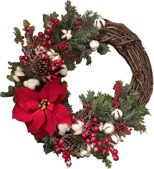 Amazon Com Christmas Wreath Hanging Fall Pine Cone Berry Rattan