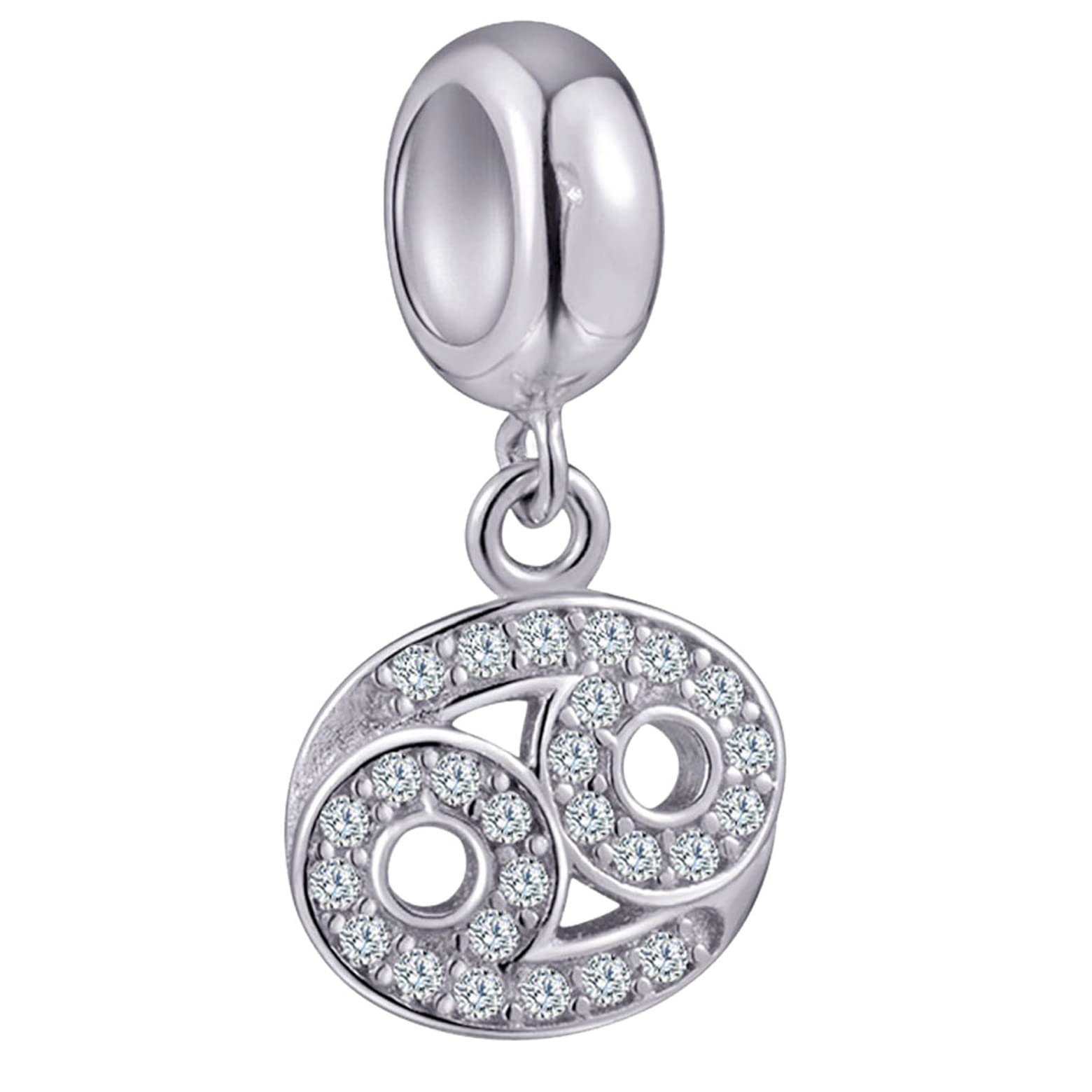 Cancer Zodiac Star Sign Charms fit Pandora Bracelet - 925 Sterling Silver Necklace Pendant, 12 Horoscope Dangling Stone Beads, Gifts for June/July Birthday/Daddy/Nana/Girl/Boy