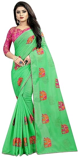 Silk Sarees Womens Chanderi Silk Saree With Blouse Piece (Light Green)