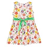 Weixinbuy Baby Girl's Cotton Polka Dots Short Sleeve Tutu Dress (7 Years, Orange(Flower))