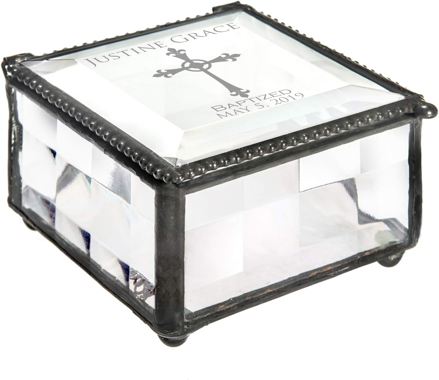 Baptism Gift Personalized Keepsake Box Stained Glass Engraved Cross Jewelry Multiple