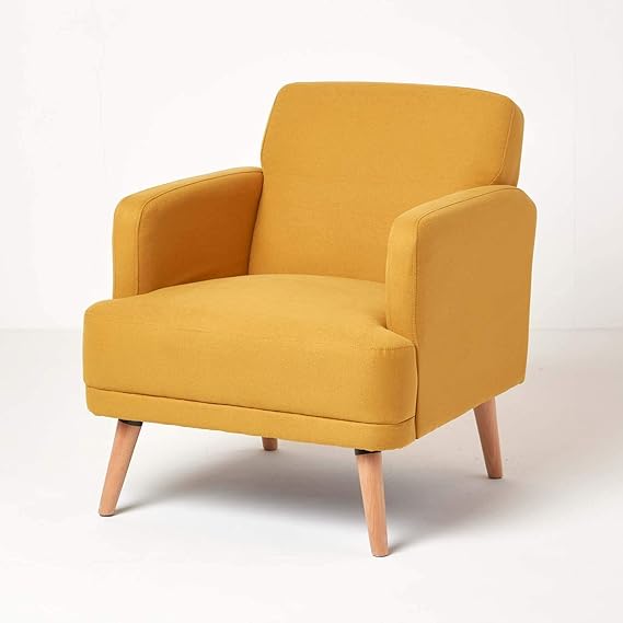 HOMESCAPES Mustard Armchair Upholstered Modern Scandinavian Armchair