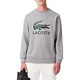 Lacoste Men's Fleece Crew Neck Graphic Sweatshirt, Silver Chine, Medium