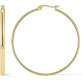 sovesi 3mm Wide Gold Plated Hoop Earrings for Women, Hypoallergenic Hoop Earring