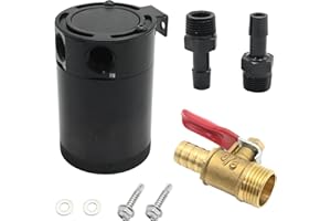 Zreneyfex 150 ml Car Oil Catch Can Kit with 2 Port Air Oil Separator, Universal Oil Catch Can Tank with Drain Valve, Billet Aluminum Universal Oil Separator Reservoir Tank Black