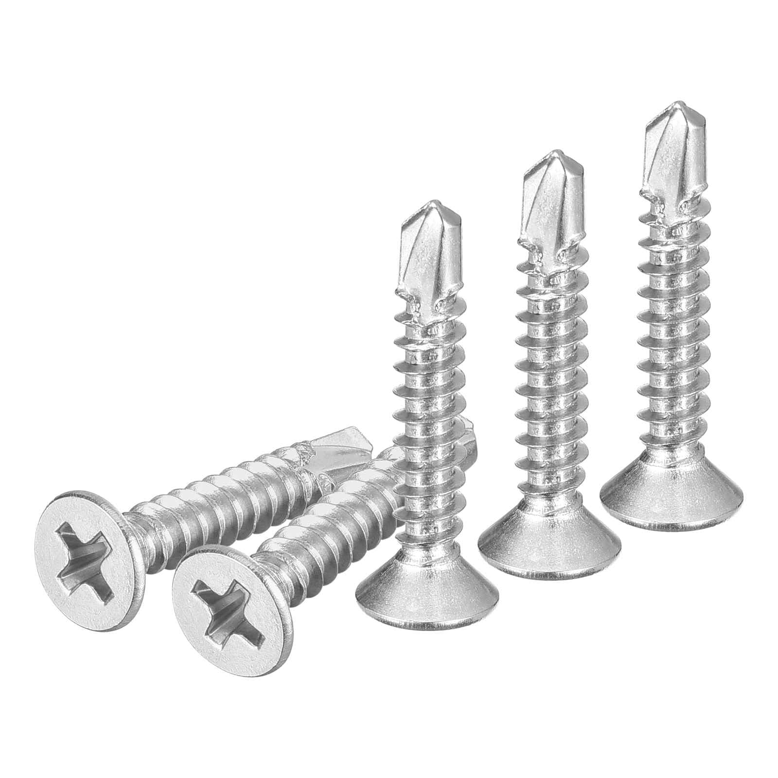 DTGN 100Pcs ST4.2x25mm Self Drilling Screws, 410 Stainless Steel Flat Head Phillips Sheet Metal Screw - Good for Wood to Metal, Furniture - Silver — image 1
