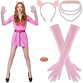 Halloween Piggy Costume Set Pig Nose and Ears Necklace Animal Costume Accessories Pink Pig Ears Headband for Theme Party