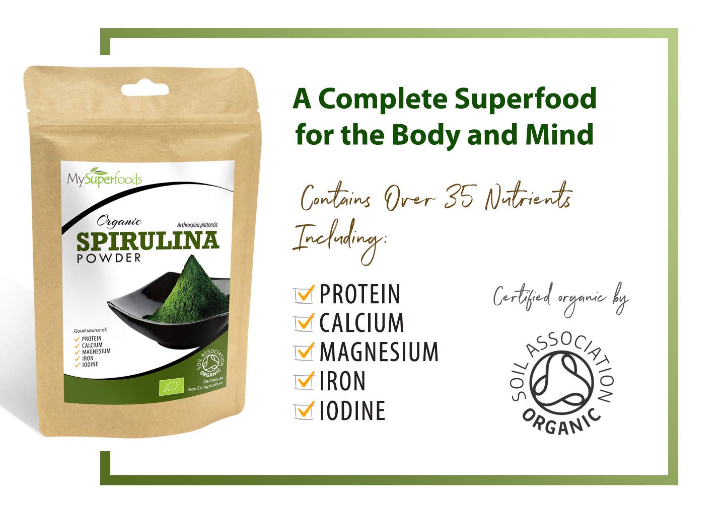 Organic Spirulina Powder (500 Grams), MySuperFoods, Packed with Protein, Calcium and Vitamins