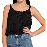 Women's Lace Embroidered Camisole, Sleeveless Tank Top with Scalloped Hem | Bohemian Vintage Boho Spaghetti Strap Blouse
