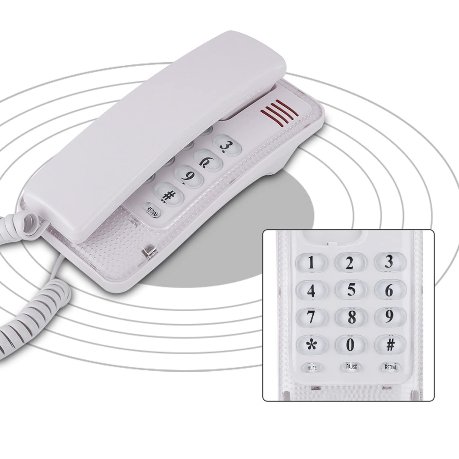 Wall Mount Landline Telephone,Desktop Corded Telephone,Telephone Line Power Supply Big Buttons Home Phone,Flash/Call Mute/Last Number Redial Function,for Hotel/Family/Business/Office(White)