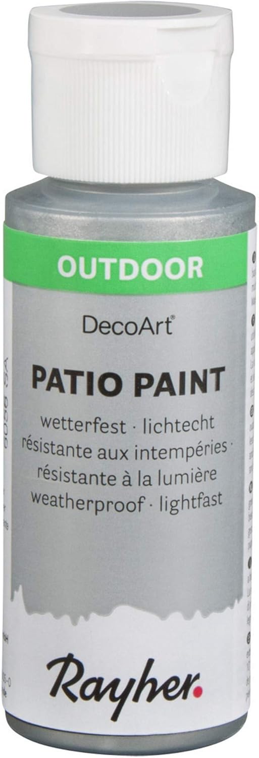 Rayher 38610610 Patio Paint, silber, Flasche 59 ml, wetterfeste Acrylfarbe für Den Außenbereich