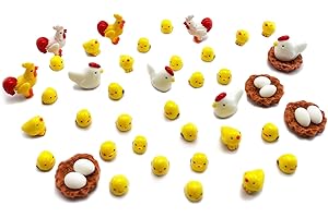 DoTebpa 44 Pcs Miniature Family Chicken, Cock, Hen, Egg, Chicken Nest Ornament Micro Landscape Fairy Garden Décor