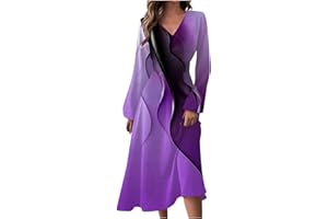 GENERIC Long Sleeve Midi Dress for Women 2024 Spring V Neck High Waisted T Shirt Dress Casual Flowy A Line Swing Formal Party Dresses