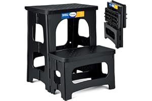 Korpai Folding 2 Step Stools,8" & 17" Dual Heights,Folding Step Hold up to 300 lbs,Step Stools for Adults and Kids,Step Stool for Dorm Bed,Kitchen Bedroom Office,Truck ect,Black